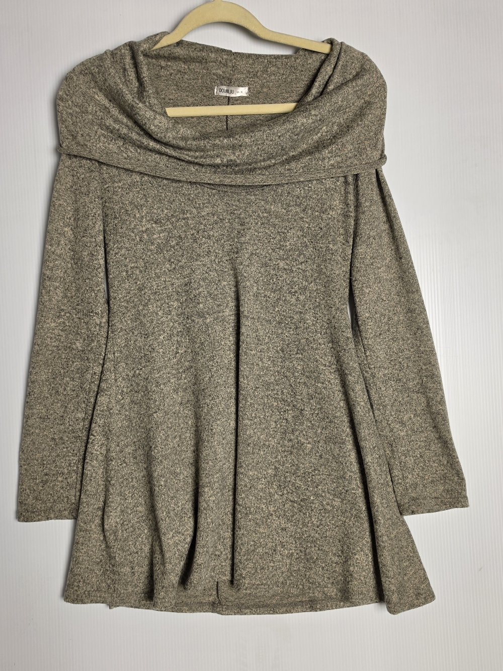 Doublju Heather Gray Cowl Neck Tunic Sweater